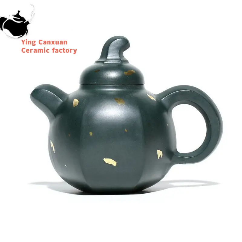 

High-end Yixing Purple Clay Teapot Handmade Tea Pot Raw Ore Dark Green Mud Kettle Chinese Zisha Tea Set Collection 270ml