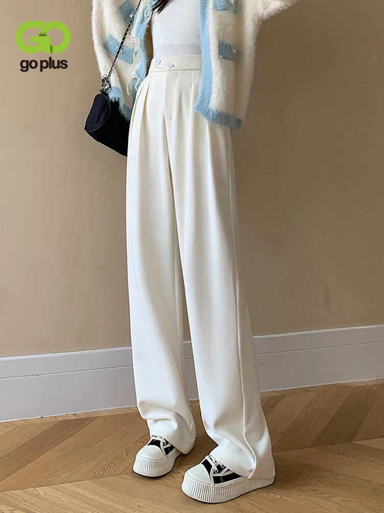 

GOPLUS Vintage Autumn Winter High-Waisted Pants Women Casual Wide Leg Pants with Straight Leg Full Length Capris for Women 2022