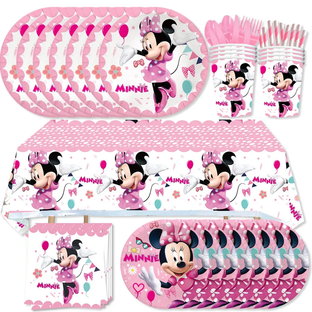 Minnie Mouse Birthday Party Decoration Girls Disposable Tableware Balloon Cups Plates Tablecloth Balloon Baby Shower Party Suppl