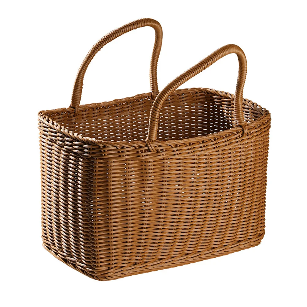 

Basket Woven Wicker Picnic Storage Baskets Rattan Handle Market Flower Shopping Handles Straw Fruit Gift Tote Grocery Decorative