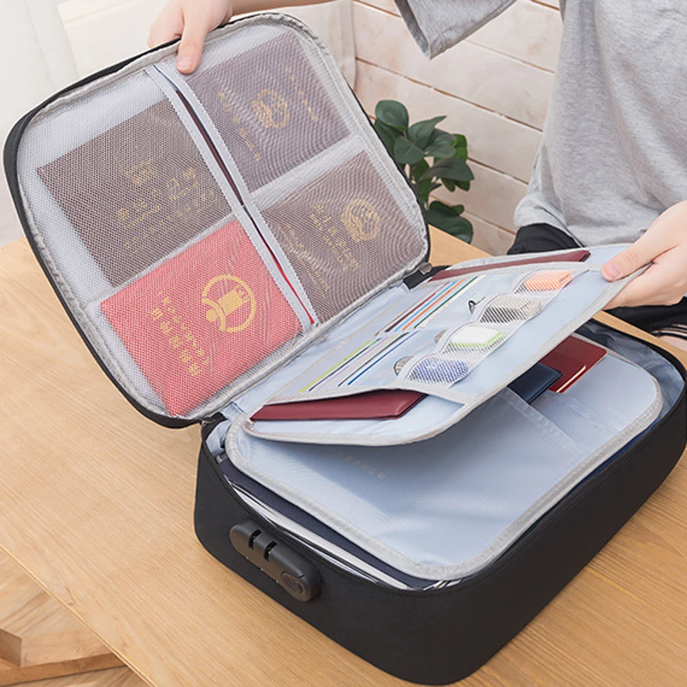 

With Lock Large Capacity Multi-Layer Document Tickets Storage Bag Certificate File Organizer Case Home Travel Passport Briefcase