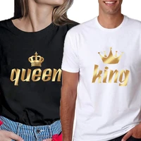 tuveke couple king queen letter print round neck design solid color couple t shirt summer casual short sleeved couple t shirt
