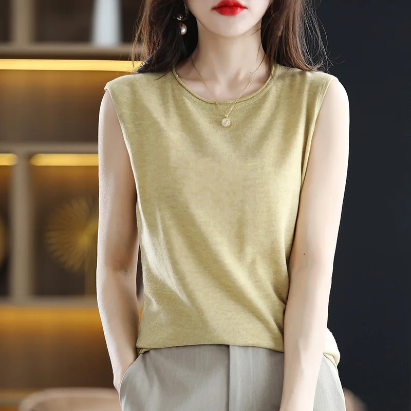 

Женская летняя футболка 2022 Новые Топы из чистой шерсти, тонкая женская футболка без рукавов, Спортивная Футболка-слинг