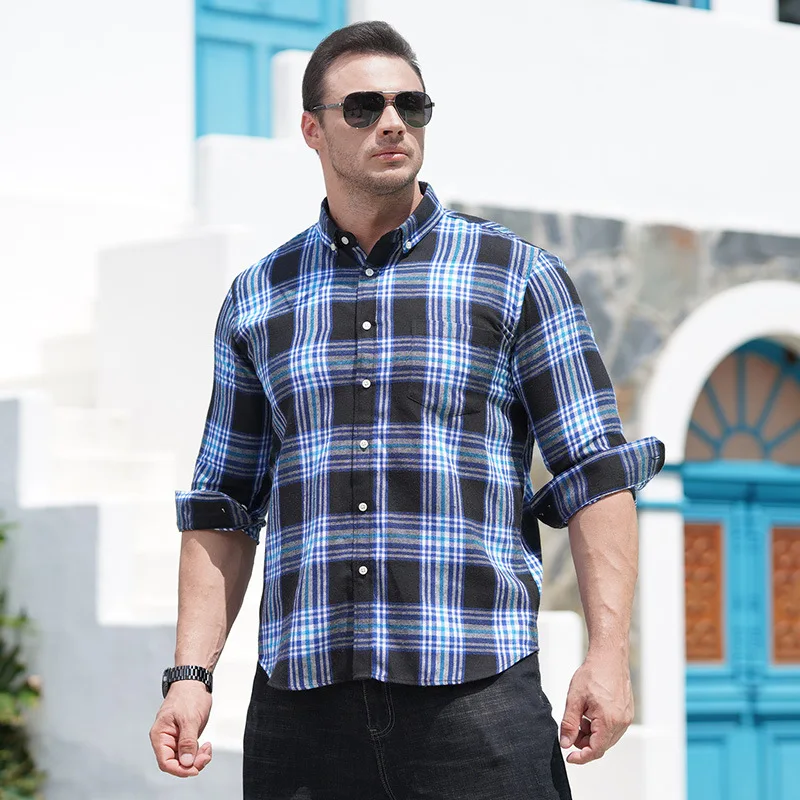 Plus Size Plaid Men Shirt Formal Checked Shirt Autumn Long Sleeve Blouses Large Size Oversize Tops Overhemd Korte Mouwen Heren