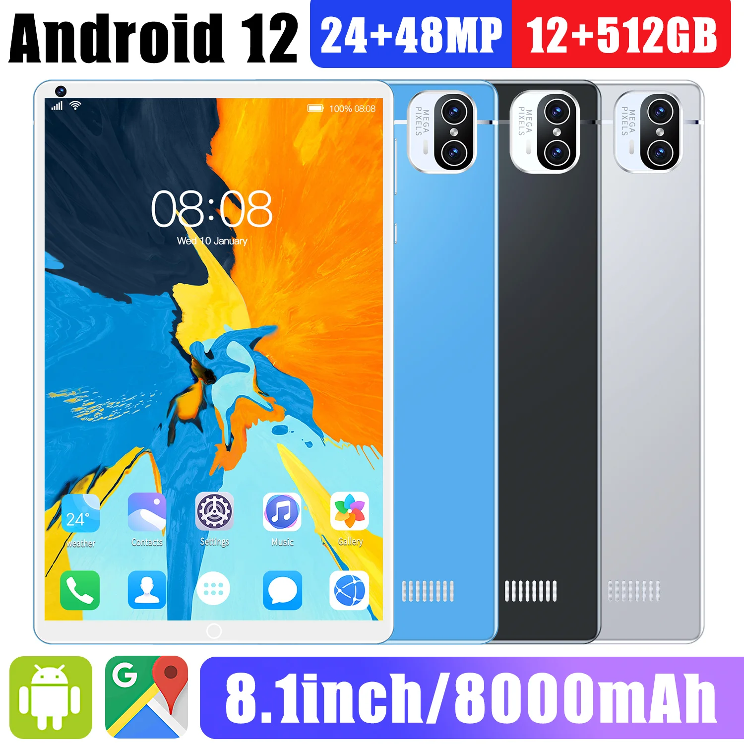 

Смартфон Android 12 X5, 8,1 дюйма, 8000 мАч, 512 Гб ПЗУ, 10 ядер, 12 Гб ОЗУ, Google Play Office, глобальная прокладка, две SIM-карты, GPS, камера 48 МП, планшетный ПК