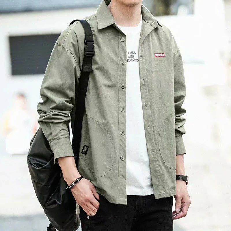 Retro Tooling Shirts Long-Sleeved Men's And Women's Street Fashion English Loose All-match Shirt Spring And Autumn Trend