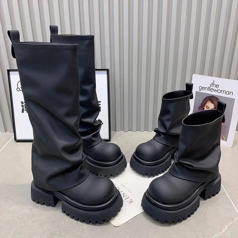 Женские ботильоны на платформе дизайнерская обувь среднем каблуке модные