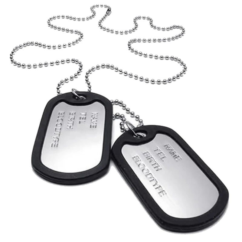 

2X Jewelry Mens Necklace, 2 Tag Style Dog Tag Pendant With 68 Cm Chain, Silver Black Color