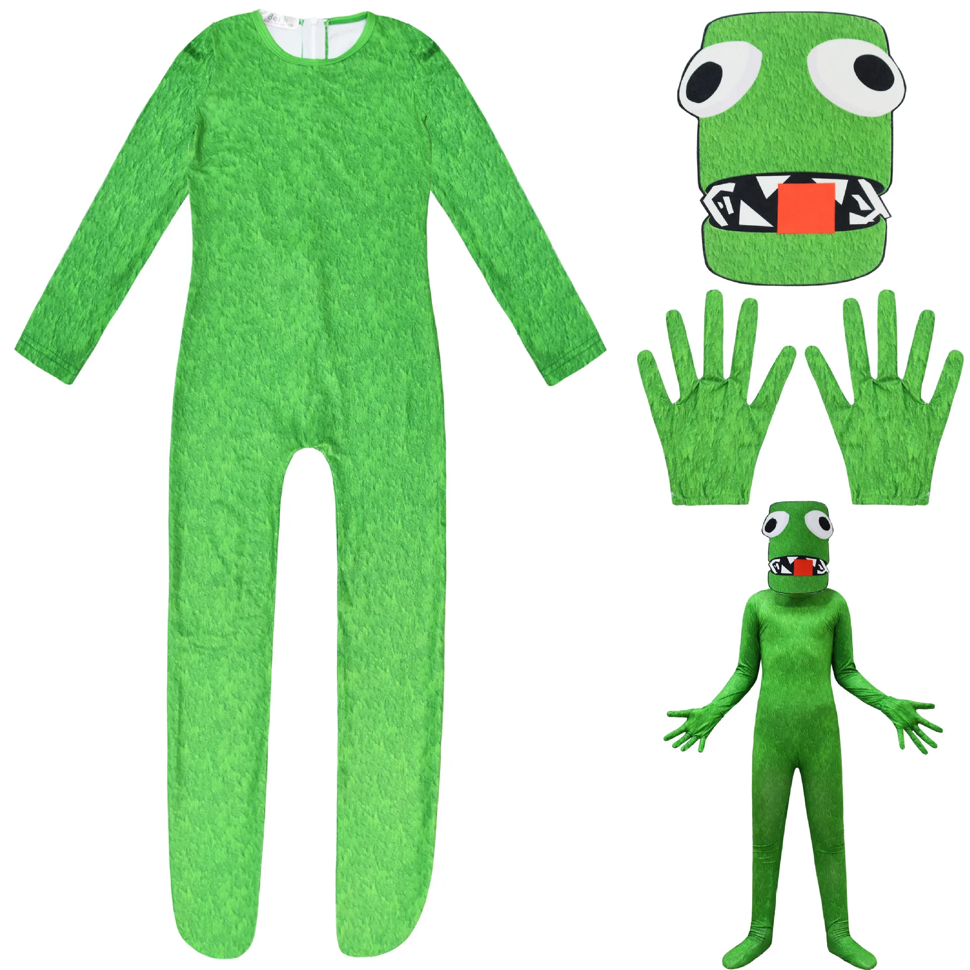 

Rainbow Friends Costume Kids Boys Green Monster Cosplay Horror Game Halloween Jumpsuit Canival Birthday Party Costume