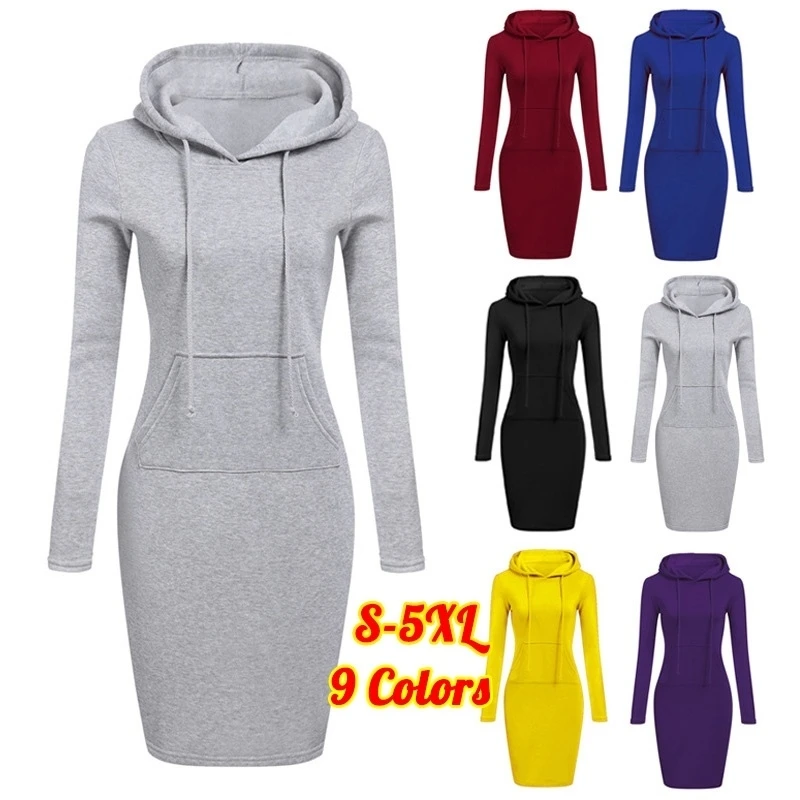 Robe sweat-shirt à capuche pour femmes  tenue décontractée  couleur unie  manches longues  Mini