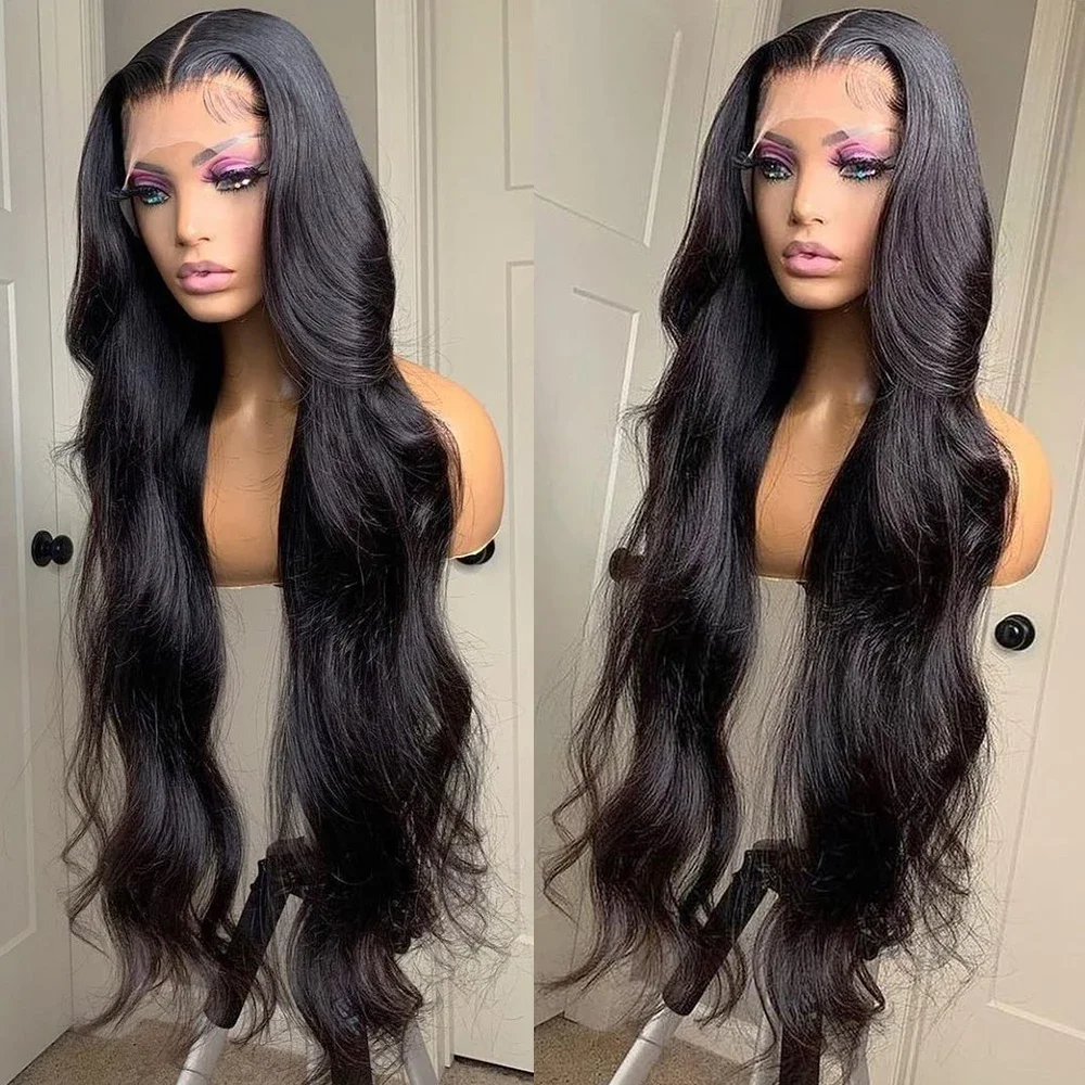 

26Inch Natural Color Body Wavy Wigs For Black Women Pre-Stretched Baby Hair Brazilian Hair Wig 13x4 Transparent Front Lace Wig