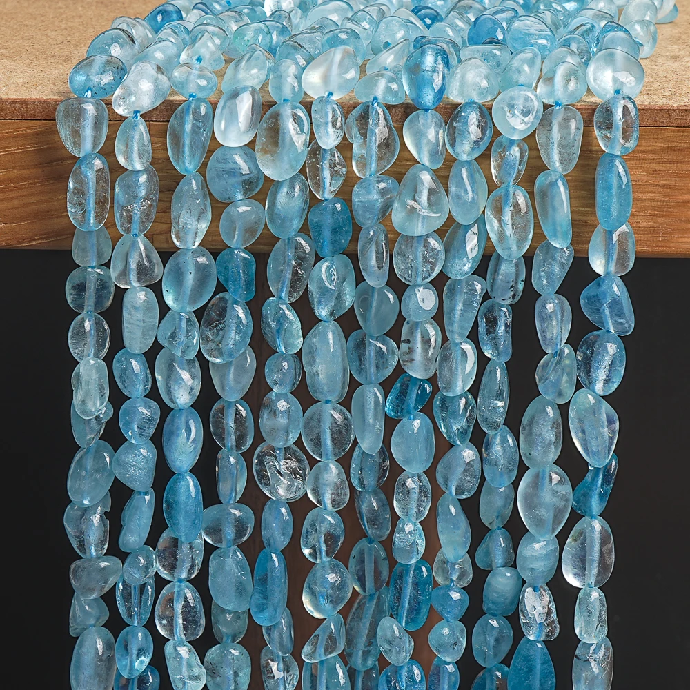 5-7 мм натуральные аквамариновые самородки гладкие бусины длинная нить для