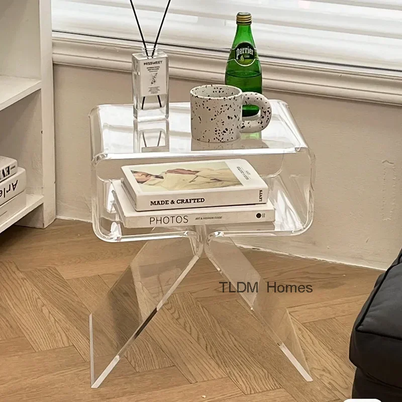 Журнальный столик акриловый прозрачный боковой шкаф современная прикроватная