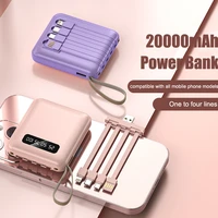 portable 20000mah power bank comes with 4 wires led flashlight digital display mini poverbank led flashlight 2 1a fast charging
