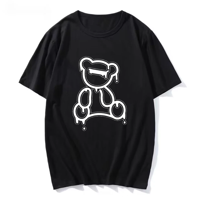 

Summer men's large T-shirt comfortable vintage print black top casual cotton T-shirt cartoon bear skull