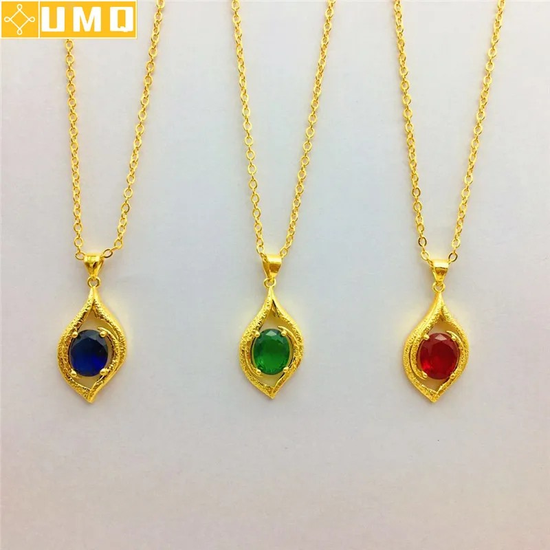 

Fashion 18k Gold Women's Wedding Engagement Jewelry Yellow Gold Chain Necklace Emerald Gemstone Pendant Necklace Birthday Gifts