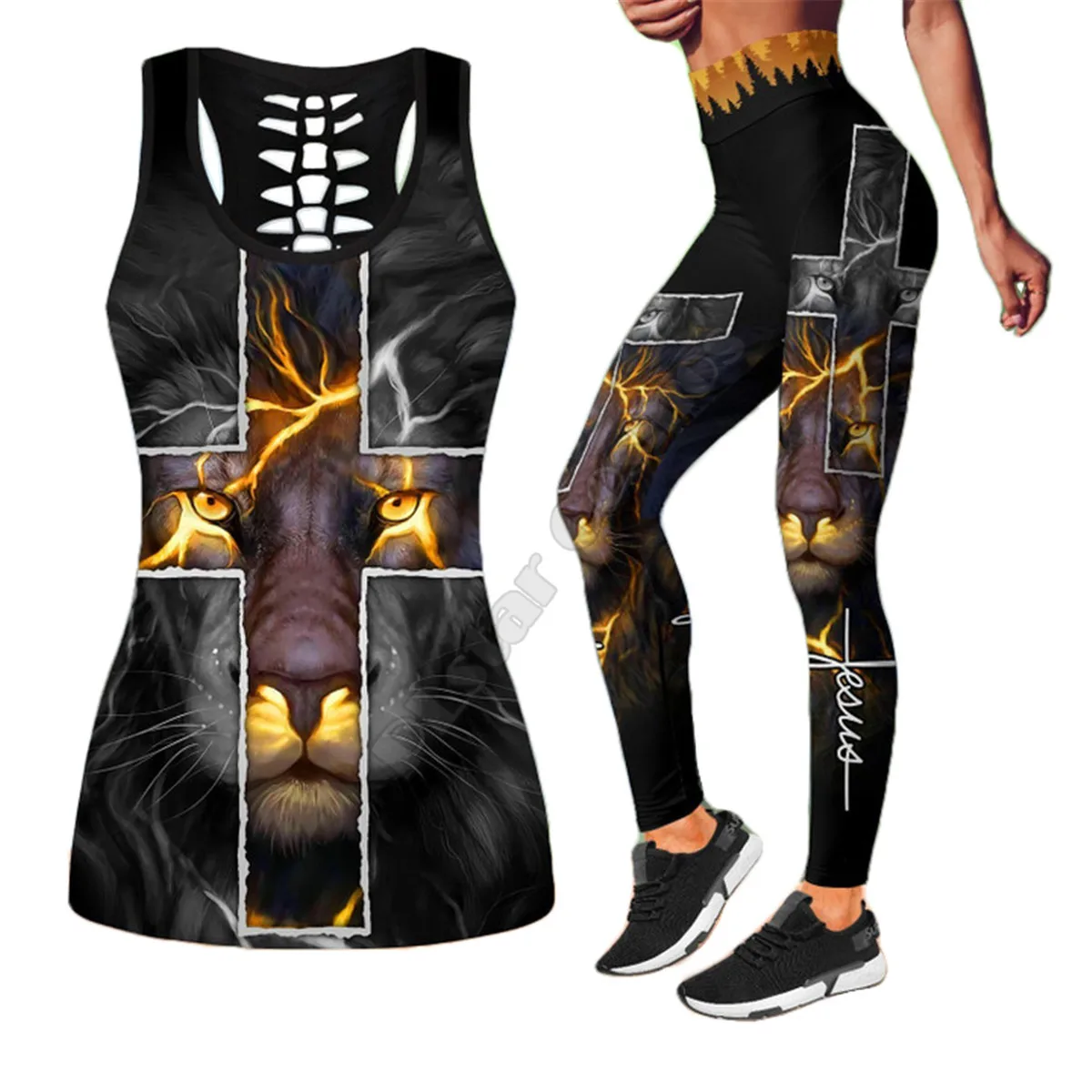 

Майка с 3D принтом Иисуса льва + леггинсы комбинированная одежда для йоги и фитнеса мягкие леггинсы летние женские для девочек