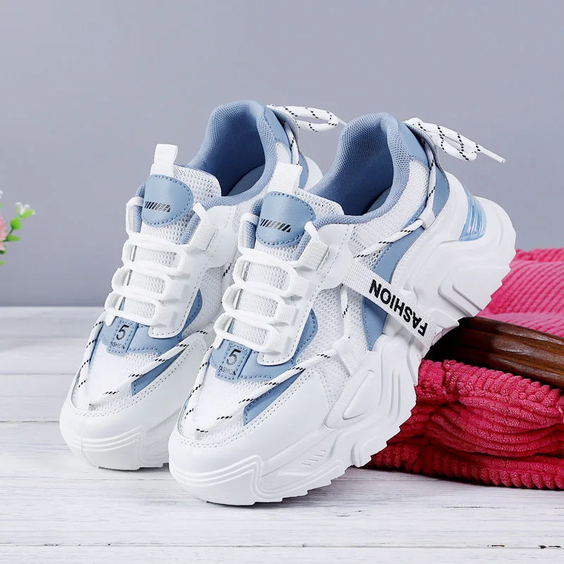

2023 New Women's Mesh Sports Shoes Fashion Breathable Platform Shoes Women's Casual Lace-up Vulcanized Shoes кроссовки женские