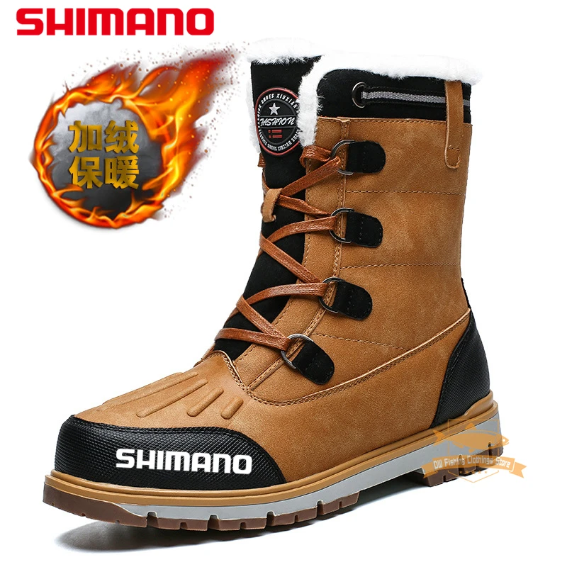

SHIMANO Fishing Shoes Men Winter Plus Velvet Thickened Warm Snow Boots Outdoor Sport Skiing Waterproof Anti-skid Hiking Shoes