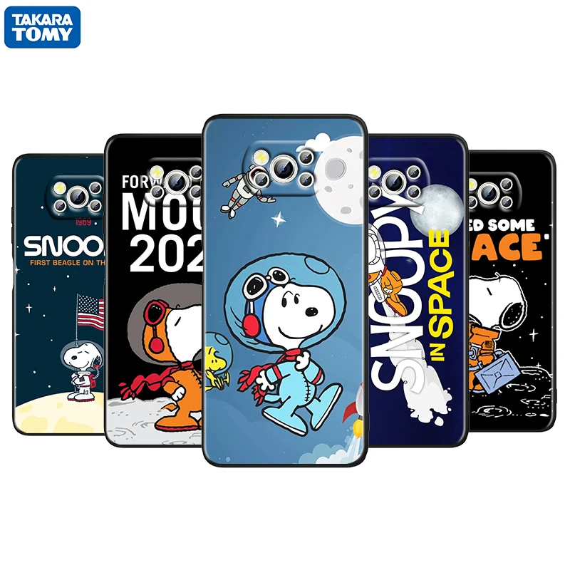 

Snoopy Cute Cartoon Space For Xiaomi Poco M4 X3 F3 GT NFC M3 C3 M2 F2 F1 X2 Pro Mi Mix3 Soft Black Phone Case Cover Fundas Coque