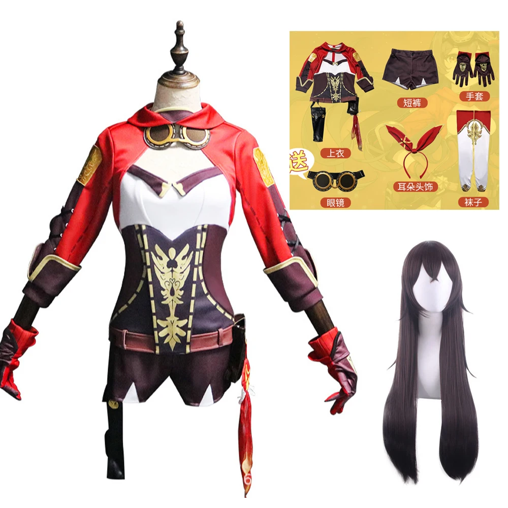 

Game Genshin Impact Amber Cosplay Costume Amber Cosplay Costume Women Red Comtume Halloween Top Pant Uniform Full Set