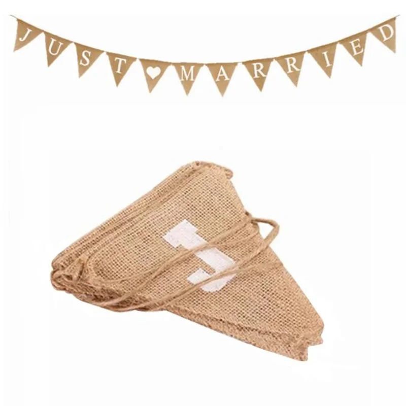 

Burlap Banner Wedding Photo Props Vintage Jute Burlap Triangle Bunting Pennant Wedding Party Decoration Supplies