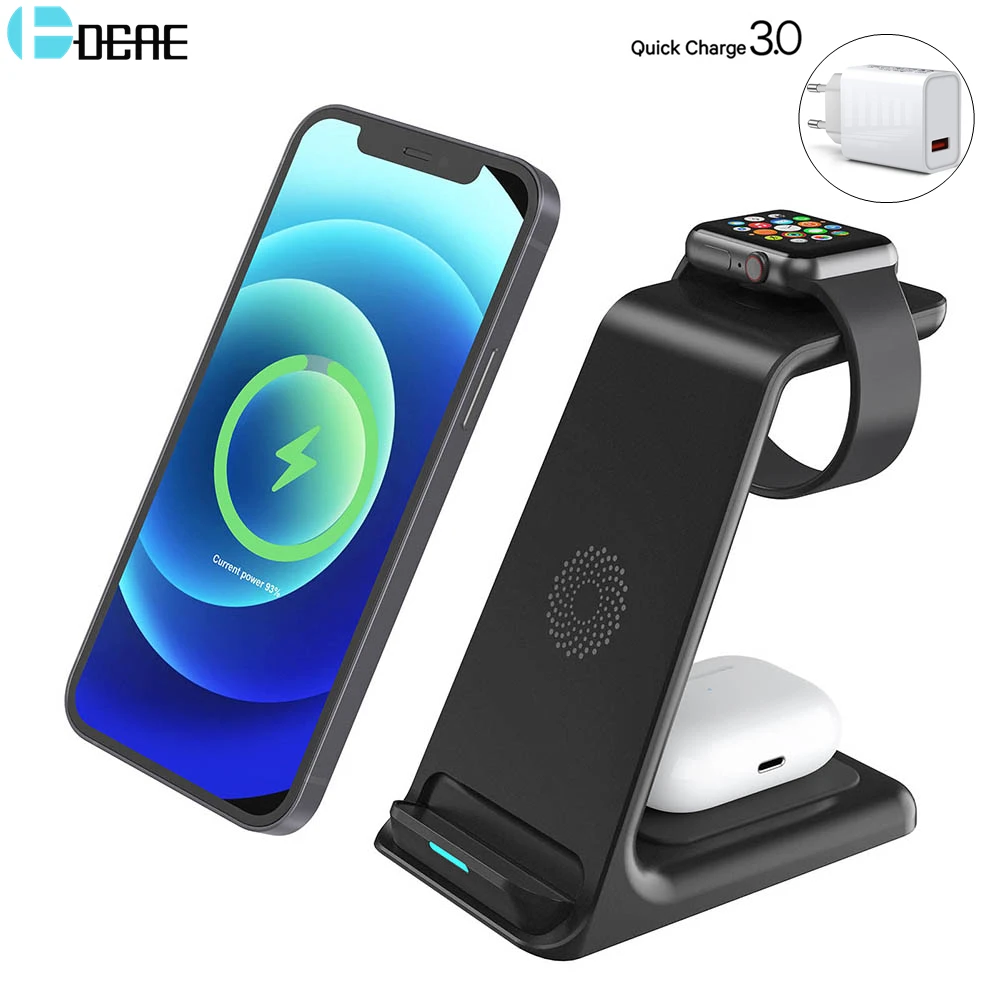 

3 in 1 Wireless Charger Stand For iPhone 11/12 Pro Max Qi 15W Fast Charging Induction Chargers For Apple Watch 6 5 4 AirPods Pro