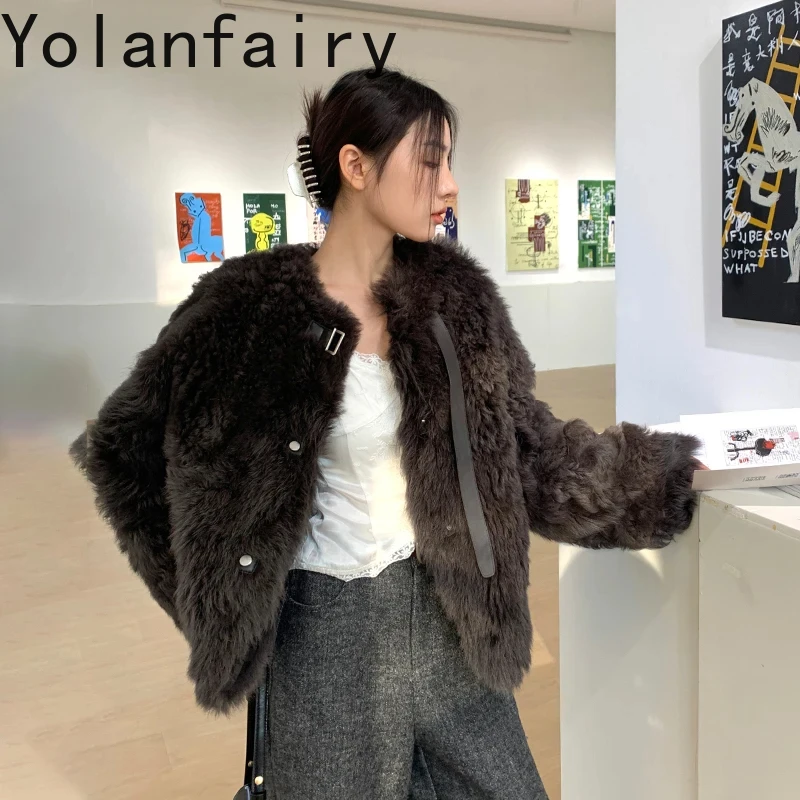 Женская куртка из натуральной овечьей кожи короткая зимняя пальто и куртки