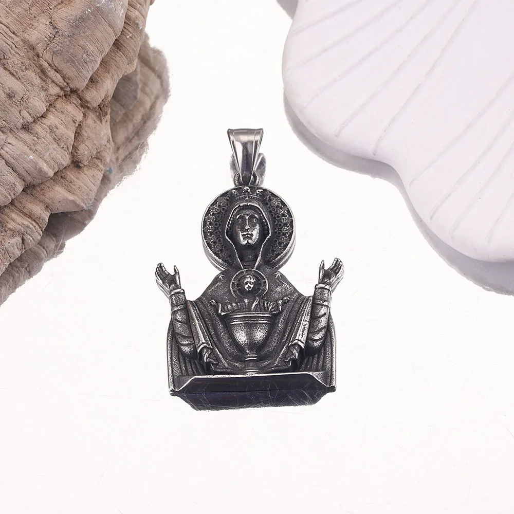 

316L 32*44mm 3D Blessed Virgin Mary Charms Stainless Steel Retro Pendants for DIY Necklace Jewelry Making