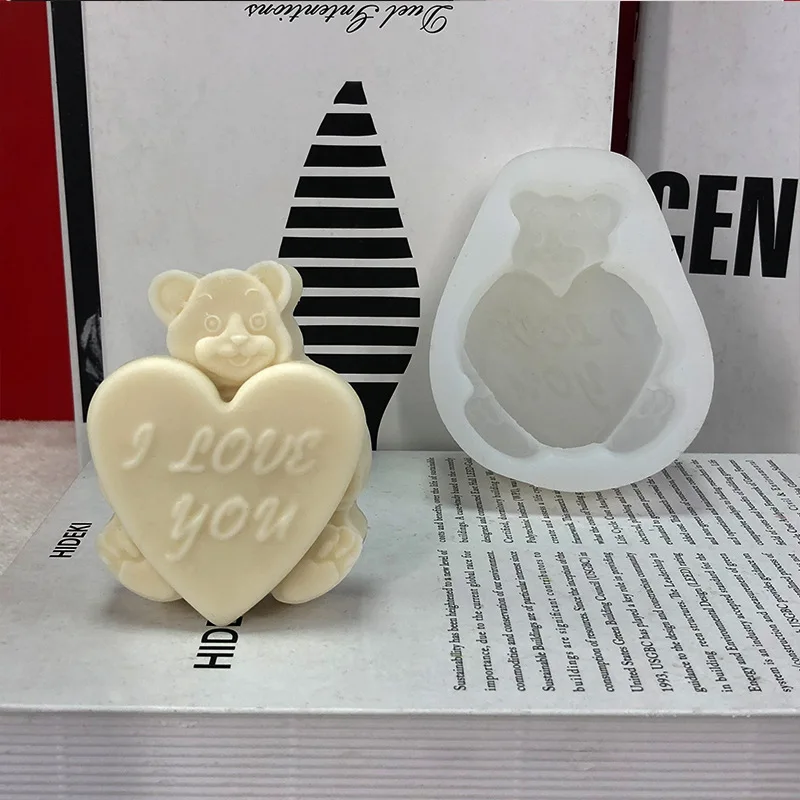 

DIY Candle Mould Bear Hug Love Heart Aromatherapy Candle Plaster Chocolate Cake Silicone Mold Valentine's Day Confession Gift