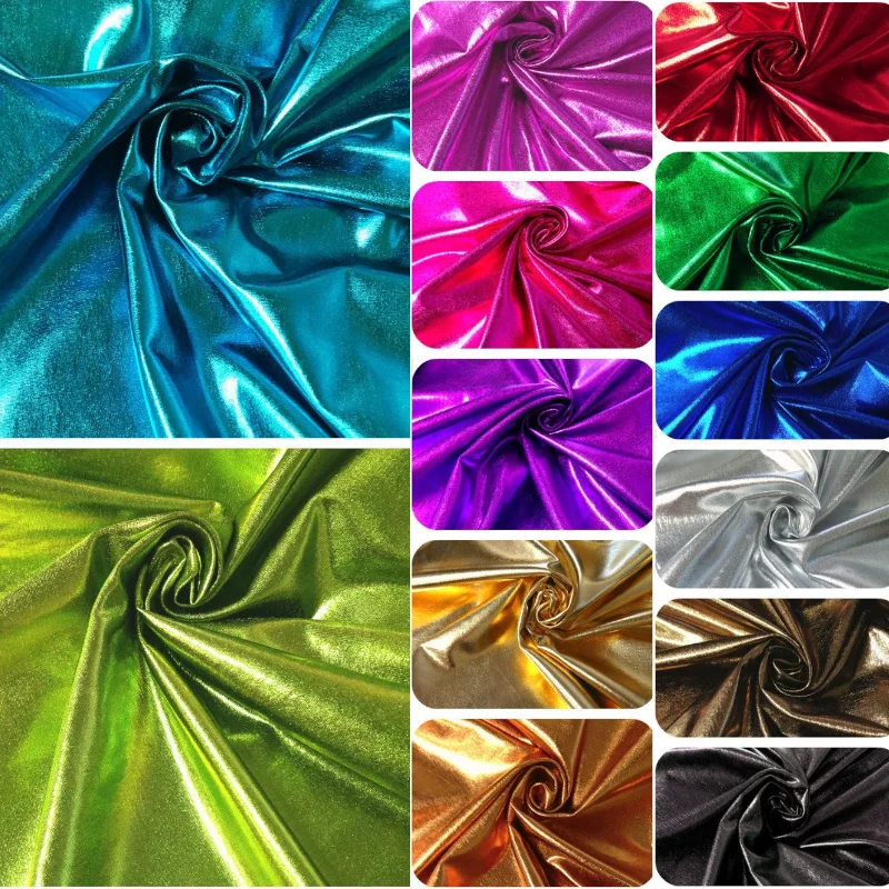 

3/5/10yard Shiny Metallic Spandex Lame Fabric 4-Way-Stretch Foil Lycra Fabric Soft Faux Leather for Dress,Costume,Decor,By Yard