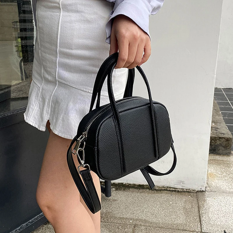 Solid Color Simple Shoulder Bag for Women Brand Small Underarm Bag Soft Pu Leather Tote Casual Women's Bowling Purse Trendy Bags