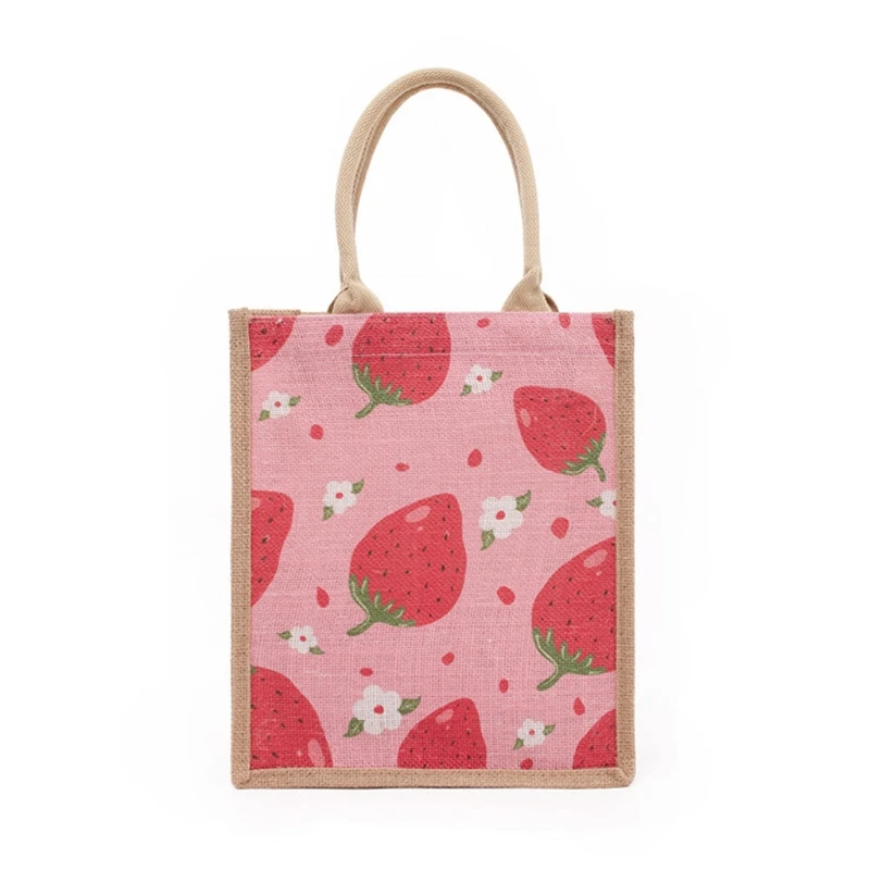 

Fruit Printing Burlap Jute Tote Bags with Handles Wedding Bridesmaid Gift Bags Art Crafts Summer Beach Shopping Handbag