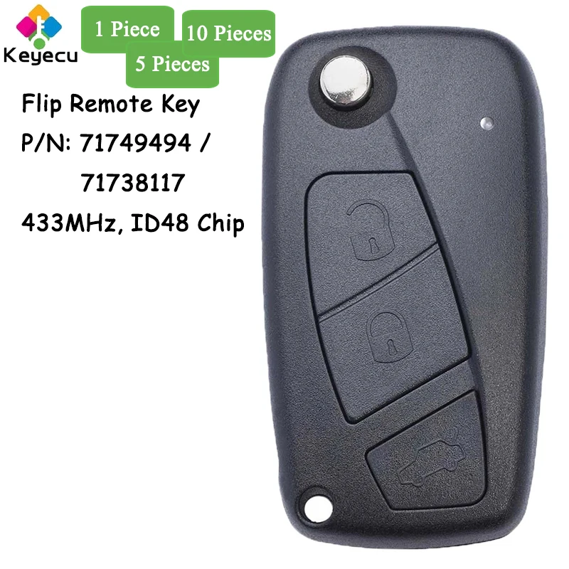 

Пульт дистанционного управления KEYECU для автомобиля с 3 кнопками, 433 МГц, ID48 чип Fob для Fiat Bravo Liena Stilo 2011 2012 2013 2014 2015 2016 2017