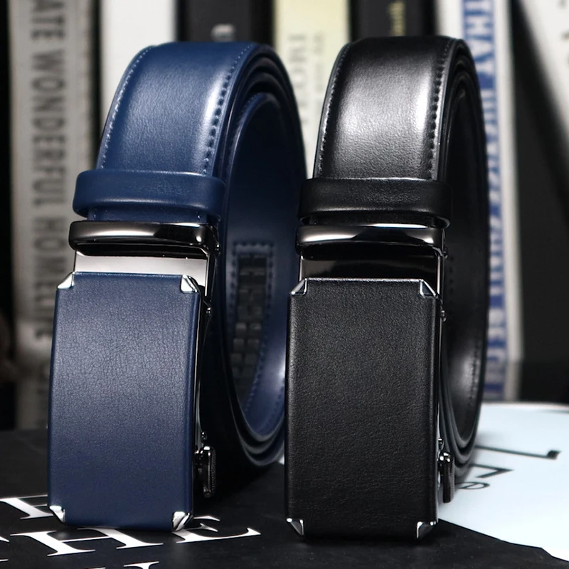 Leather Automatic Buckle Belt for Men Luxury Business Simple Versatile Jeans Accessories Retro Fashion Trend Cow Leather Girdle