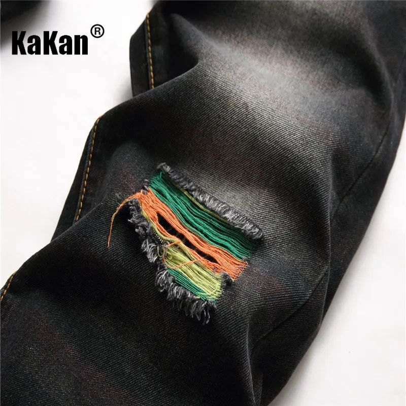 Kakan - New European and American High Street Style Jeans for Men, Bulletless Casual Black Frayed Long Jeans K44-5006