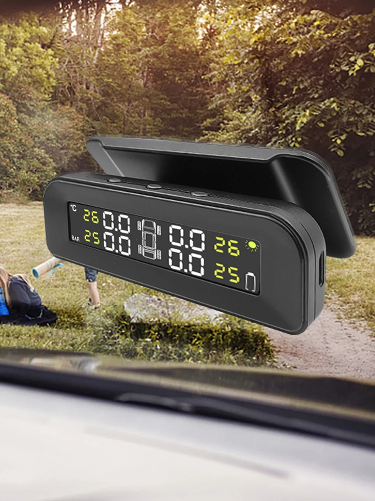 Acceo Smart TPMS Car Tire Pressure Alarm Monitor System 4 Sensors  Display Solar Intelligent Tyre Pressure Temperature Warning