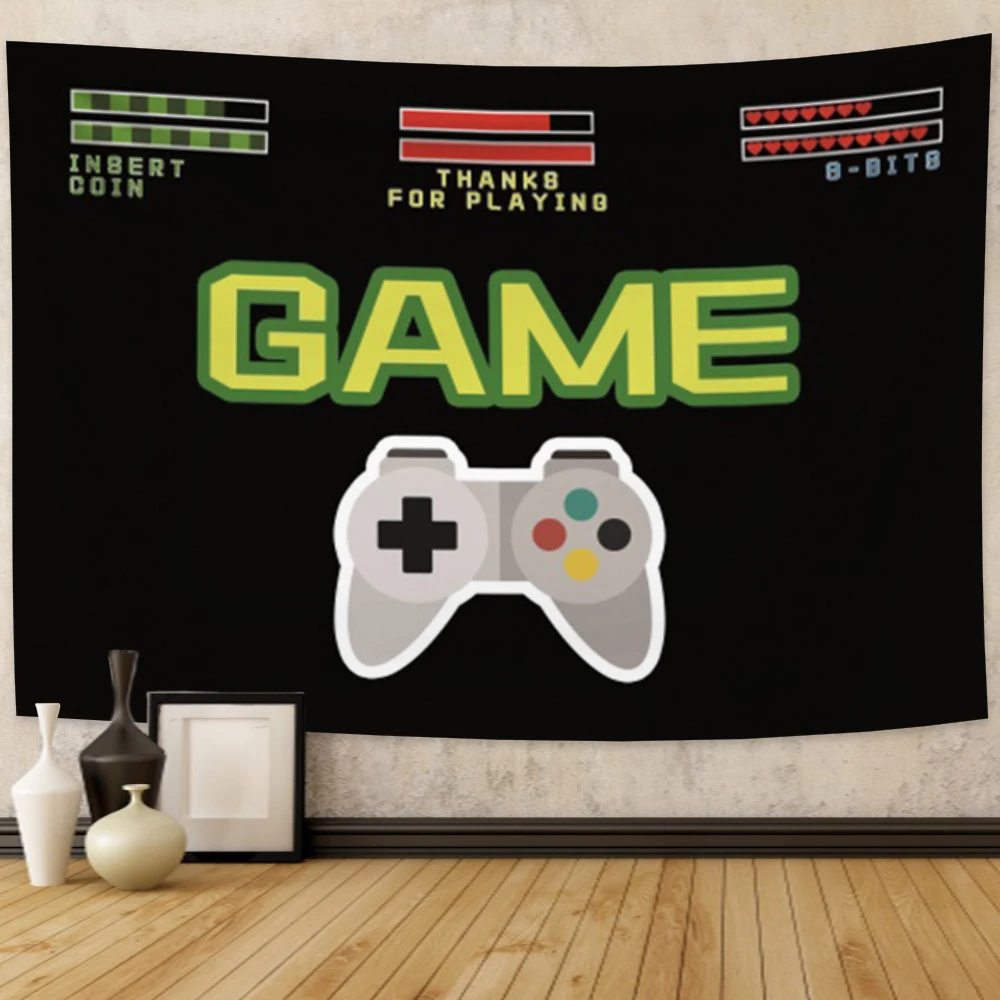 Фото Гобелен Game Over, настенный декор в стиле бохо, домашний декор для спальни, хиппи, психоделическая игровая тема, ковер, тканевый фон, гобелены №2