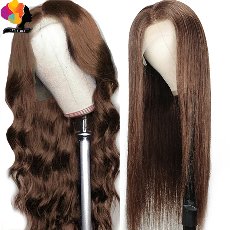 Chocolate Brown Body Wave Lace Front Human Hair Wigs Malaysia #4 Brown Colored Straight Human Hair Lace Part Wig Preplucked 180%