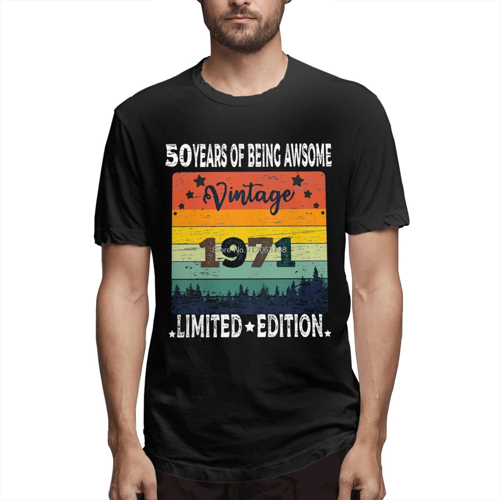 

Tshirt Vintage 1971 50th Birthday Gift For Men 50 Years Of Being Awesome Vintage Limited Edition B-day Cotton For Men Shirts