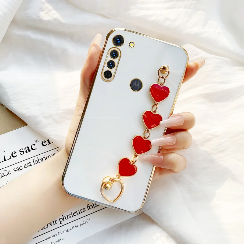 

Red Love Bracelet Phone Case for Motorola Moto G8 G8 Power G9 Play G9 Plus G Stylus G60 G40 Fusion Drip Glue Love Hanging Chain