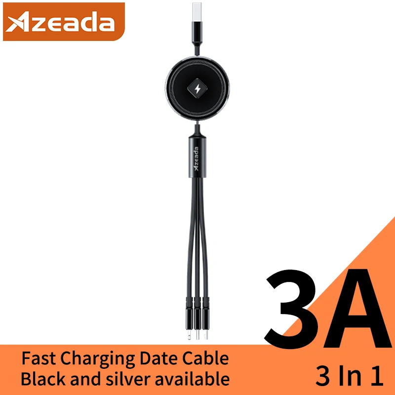 

AZEADA 3A 3 In 1 Retractable Fast Charging Cable USB Type C Cable for iphone Xiaomi Realme Redmi Huawei Samsung Data Cord Wire