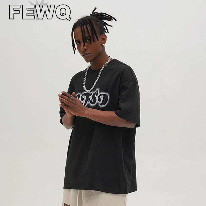 

FEWQ Male T-shirts Simple High Street Short Sleeve American Streetwear Casual Men's Tops O-neck 2023 Spring Stylish New 24B1241