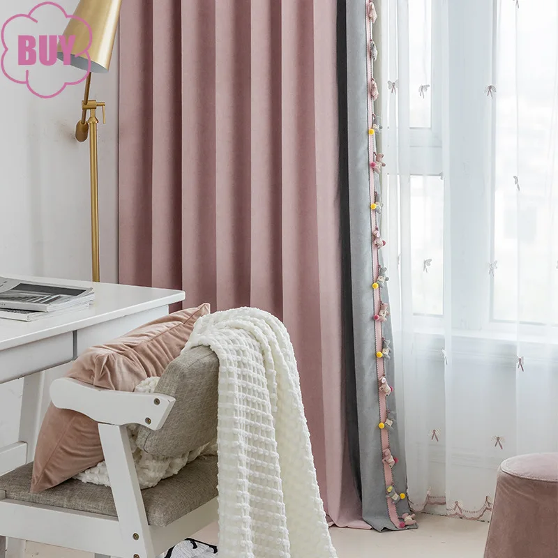 

Nordic Style Curtains for Living Room Bedroom Cartoon Corduroy Fabric Curtain Children's Room Girl Bedroom Curtain morden Tulle