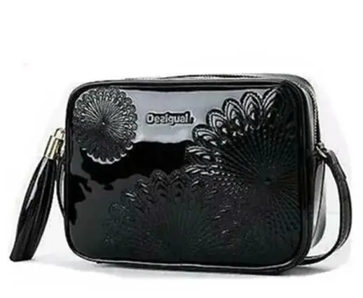 

Оптовая продажа, оригинальная испанская женская сумка, клатч с темным цветком, сумка-мессенджер из лакированной кожи с кисточкой, сумка чер...