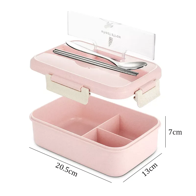 

Lunch Box Wheat Straw Dinnerware with Spoon Chopsticks Food Storage Container Children Kids School Office Bento Box