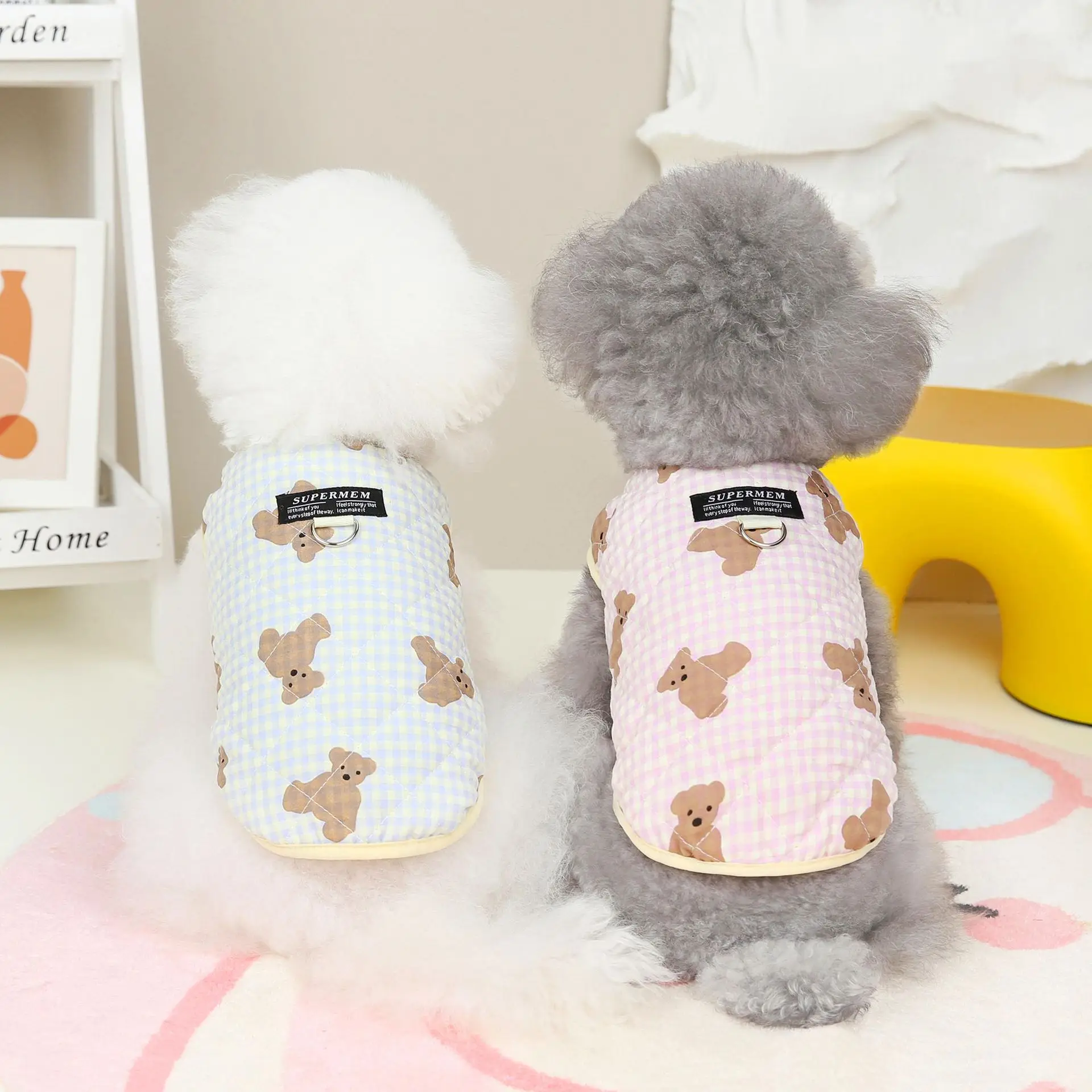 

Pet Clothing Autumn and Winter Dog Clothing New Small Dog Teddy Clothing Wholesale Checker Printed Cotton Tank Top