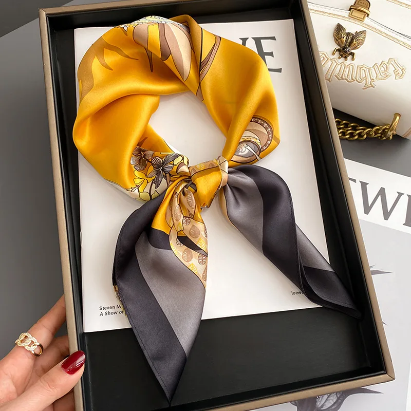 2022 модный квадратный атласный шарф из чистого шелка для женщин шаль с принтом