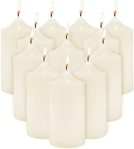 

x 6 Unscented Pillar Candles for Weddings, Home Decoration, Relaxation, Spa, Smokeless Cotton Wick. (12 Pack) (White) Strawberry