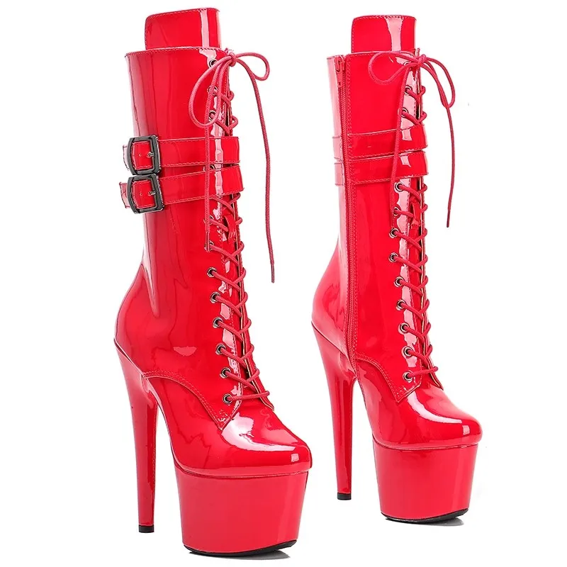 LAIJIANJINXIA/Новинка 17 см/7 дюймов женские вечерние туфли на платформе и высоком